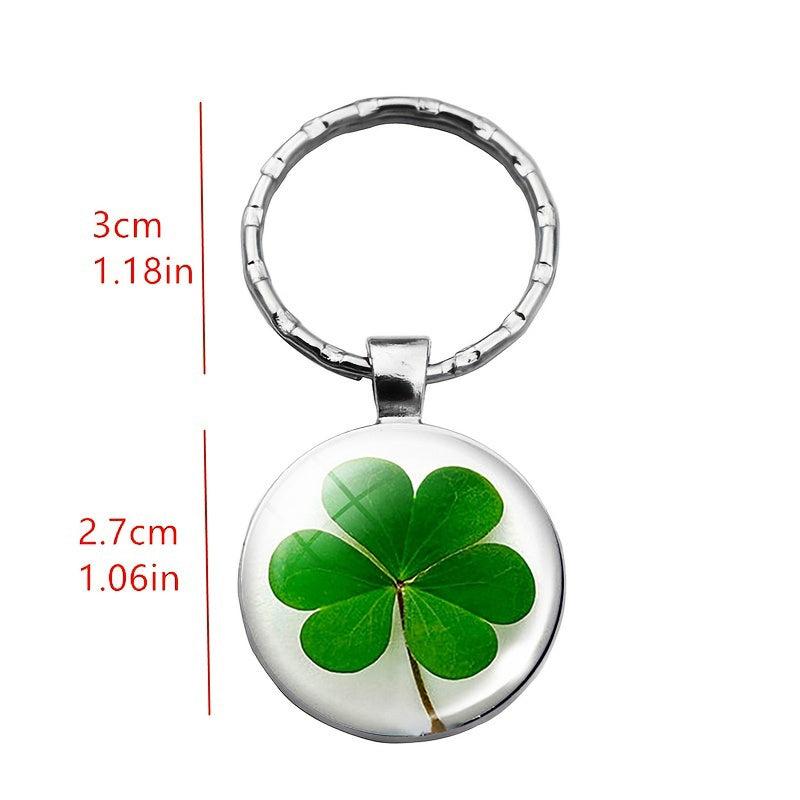 Lucky 4 Leaf Clover Time Gemstone Pendant Green Plant Keychain