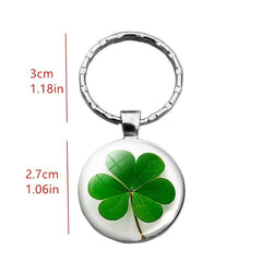 Lucky 4 Leaf Clover Time Gemstone Pendant Green Plant Keychain