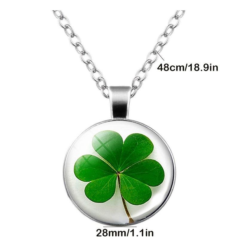 Lucky 4 Leaf Clover Time Gemstone Pendant Green Plant Keychain