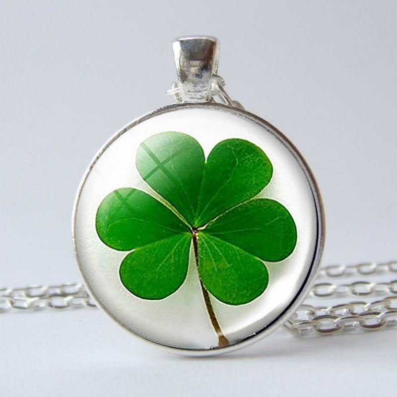 Lucky 4 Leaf Clover Time Gemstone Pendant Green Plant Keychain
