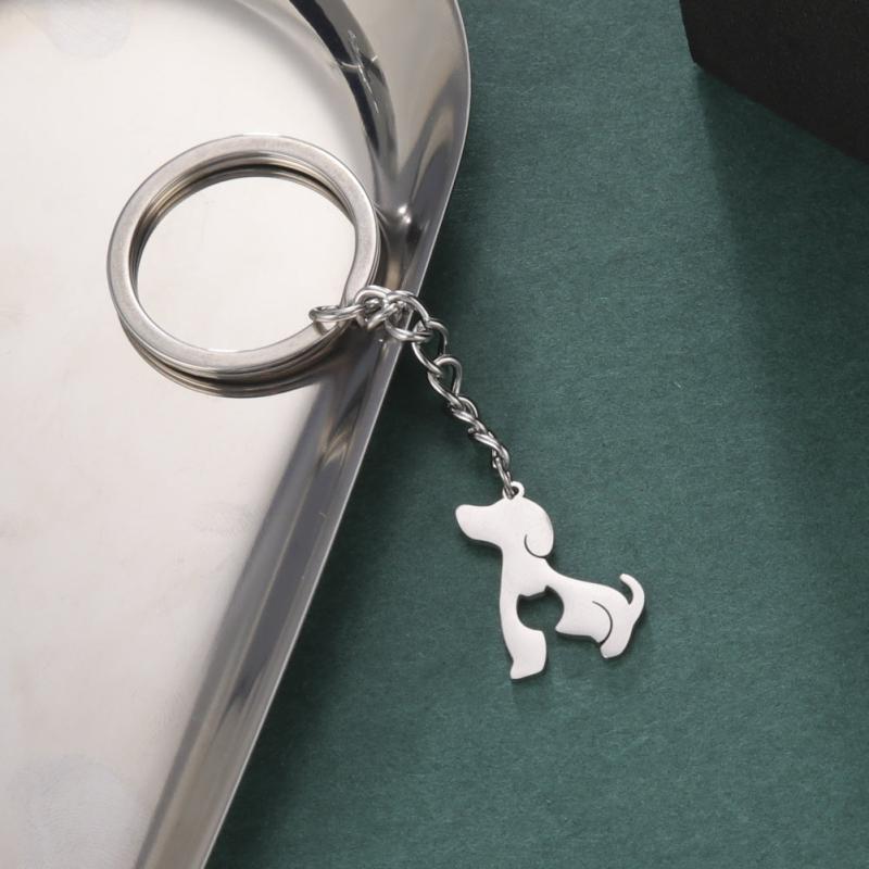 Dog Cat Animal Keychain Stainless Steel Key Ring Gift Women Men Kids