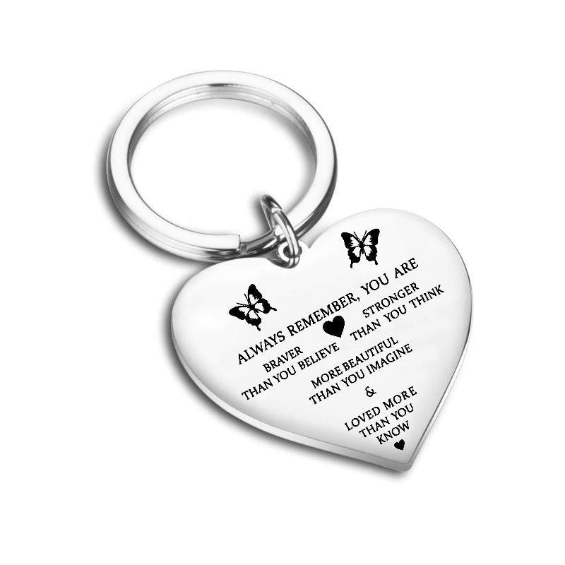 Stainless Steel Letter Heart Pendant Keychain