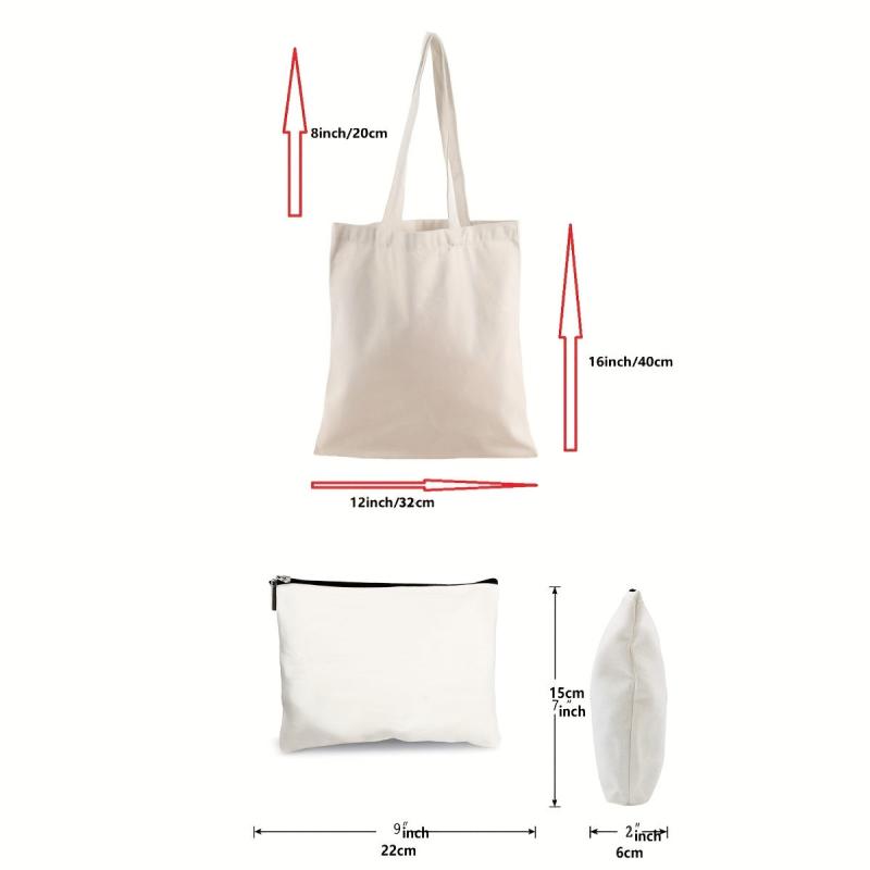 2 Pcs Letter Pattern Canvas Bag Sets - Shoulder Bag & Clutch Pouch