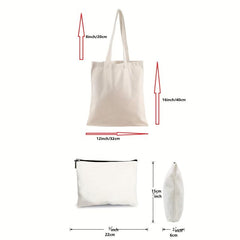 2 Pcs Letter Pattern Canvas Bag Sets - Shoulder Bag & Clutch Pouch