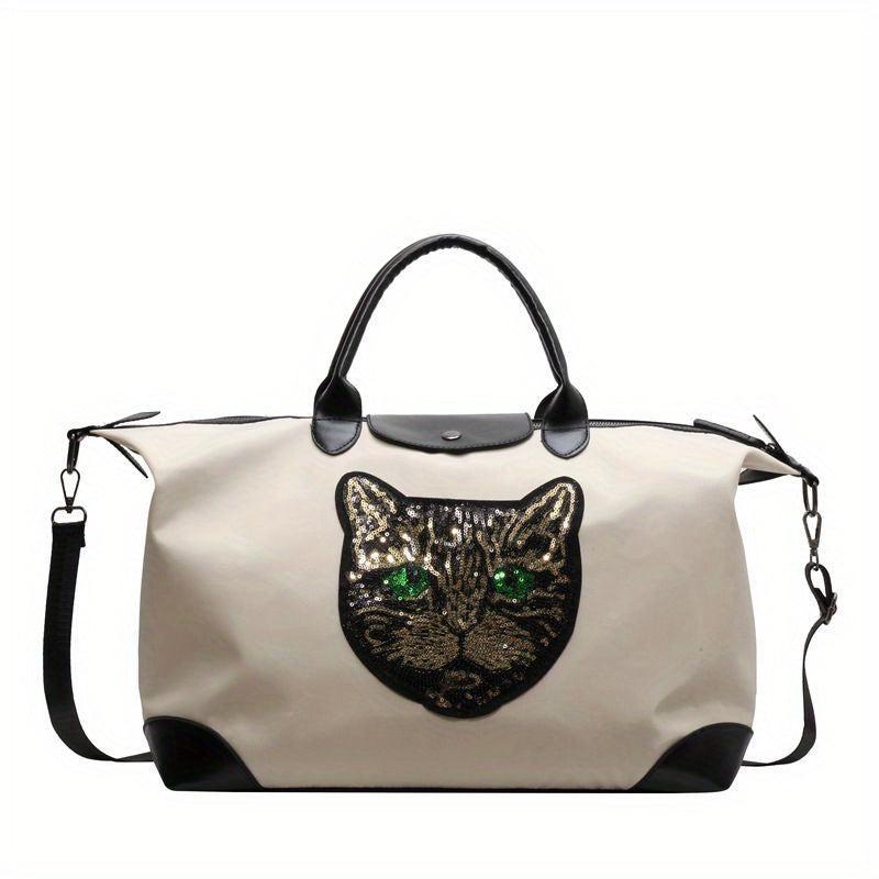 Sequins Tiger Decor Handbag Large Travel Luggage Bag