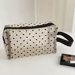 Heart Pattern Mesh Makeup Storage Bag Zipper Cosmetic Bag