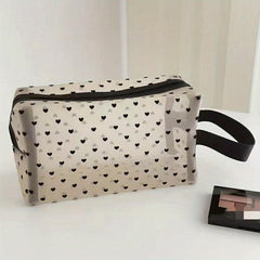 Heart Pattern Mesh Makeup Storage Bag Zipper Cosmetic Bag