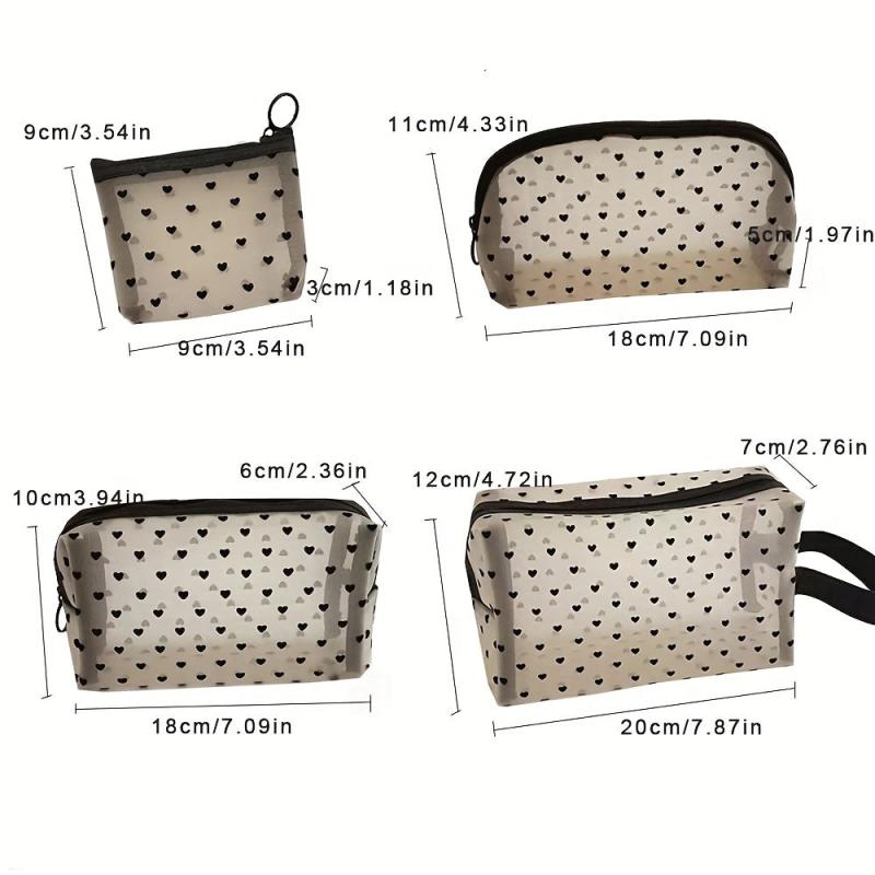 Heart Pattern Mesh Makeup Storage Bag Zipper Cosmetic Bag