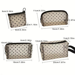 Heart Pattern Mesh Makeup Storage Bag Zipper Cosmetic Bag