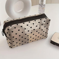 Heart Pattern Mesh Makeup Storage Bag Zipper Cosmetic Bag