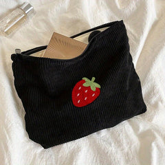Strawberry Corduroy Makeup Bag Pink Storage Women's Lightweight Portable