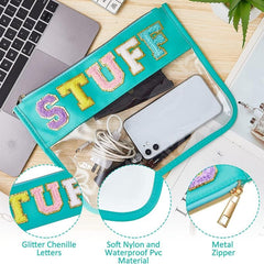 Plush Letter Print Makeup Bag Transparent Cosmetic Storage Pouch