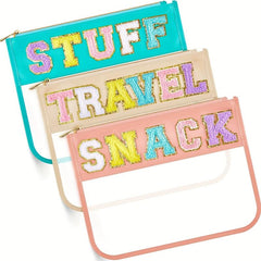Plush Letter Print Makeup Bag Transparent Cosmetic Storage Pouch