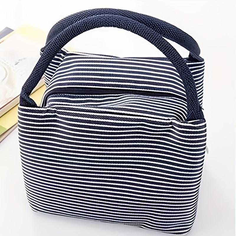 Striped Pattern Zipper Lunch Bag Lightweight Insulated Satchel