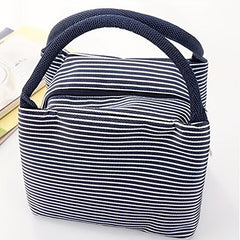 Striped Pattern Zipper Lunch Bag Lightweight Insulated Satchel