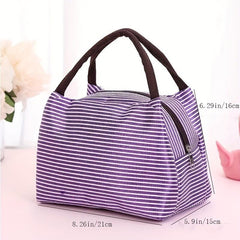 Striped Pattern Zipper Lunch Bag Lightweight Insulated Satchel