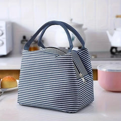 Striped Pattern Zipper Lunch Bag Lightweight Insulated Satchel