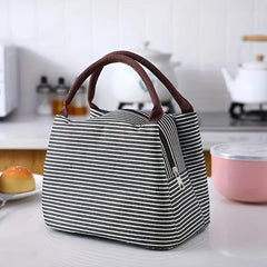 Striped Pattern Zipper Lunch Bag Lightweight Insulated Satchel