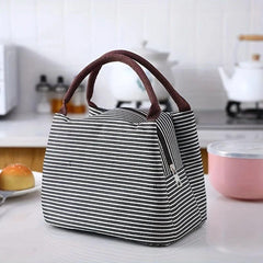 Striped Pattern Zipper Lunch Bag Lightweight Insulated Satchel