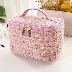 Women's Fancy Tweed Cosmetic Bag Zipper Portable Makeup Bag