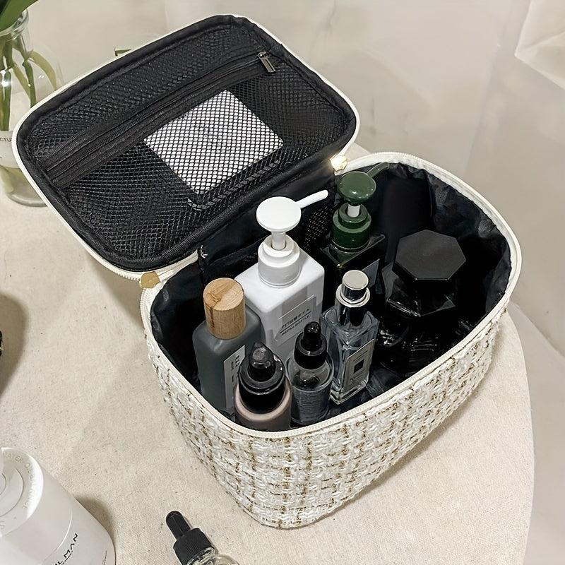 Women's Fancy Tweed Cosmetic Bag Zipper Portable Makeup Bag