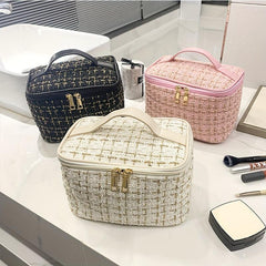 Women's Fancy Tweed Cosmetic Bag Zipper Portable Makeup Bag