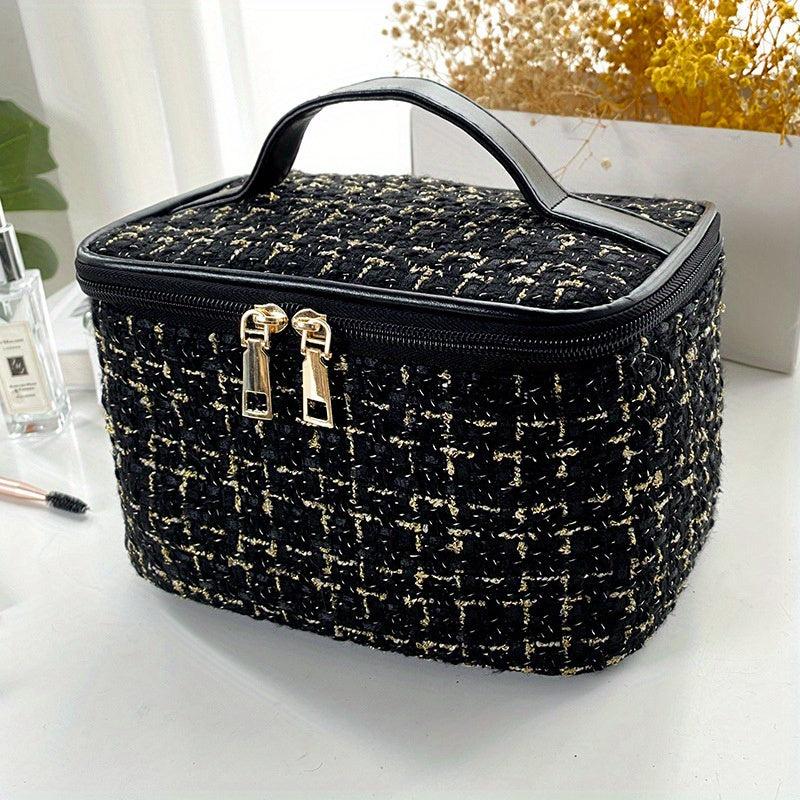 Women's Fancy Tweed Cosmetic Bag Zipper Portable Makeup Bag