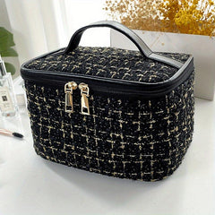 Women's Fancy Tweed Cosmetic Bag Zipper Portable Makeup Bag