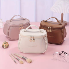 Water Proof PU Leather Makeup Storage Bag Zipper Portable Handle Cosmetic Bag