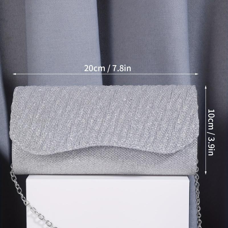 Glitter Pleated Chain Clutch Evening Bag