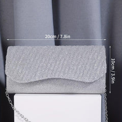 Glitter Pleated Chain Clutch Evening Bag
