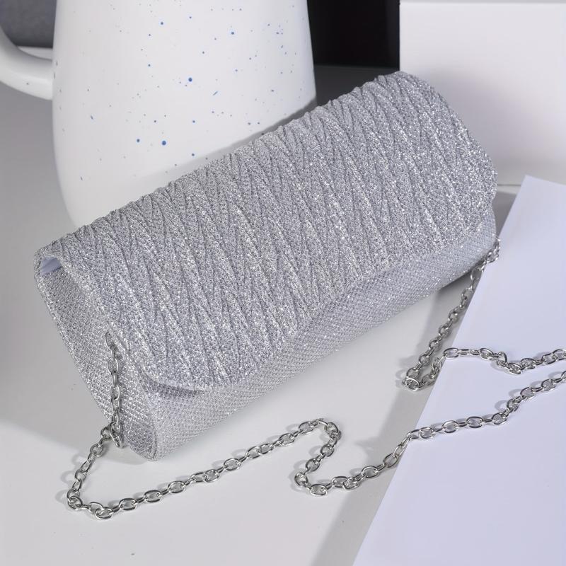 Glitter Pleated Chain Clutch Evening Bag