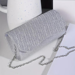 Glitter Pleated Chain Clutch Evening Bag