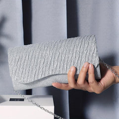 Glitter Pleated Chain Clutch Evening Bag