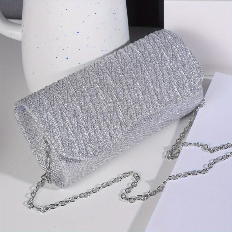 Glitter Pleated Chain Clutch Evening Bag