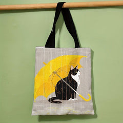 Cartoon Cat Print Shoulder Bag Versatile Shopper Storage Bag Lightweight