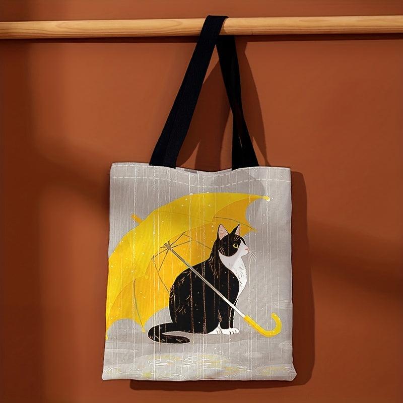Cartoon Cat Print Shoulder Bag Versatile Shopper Storage Bag Lightweight