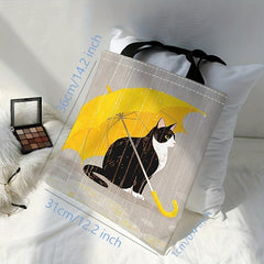 Cartoon Cat Print Shoulder Bag Versatile Shopper Storage Bag Lightweight