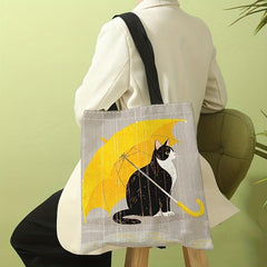 Cartoon Cat Print Shoulder Bag Versatile Shopper Storage Bag Lightweight