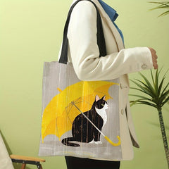 Cartoon Cat Print Shoulder Bag Versatile Shopper Storage Bag Lightweight