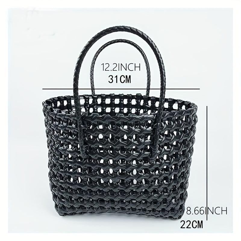 PVC Woven Hollow Beach Bag Summer Vacation Travel Handbag
