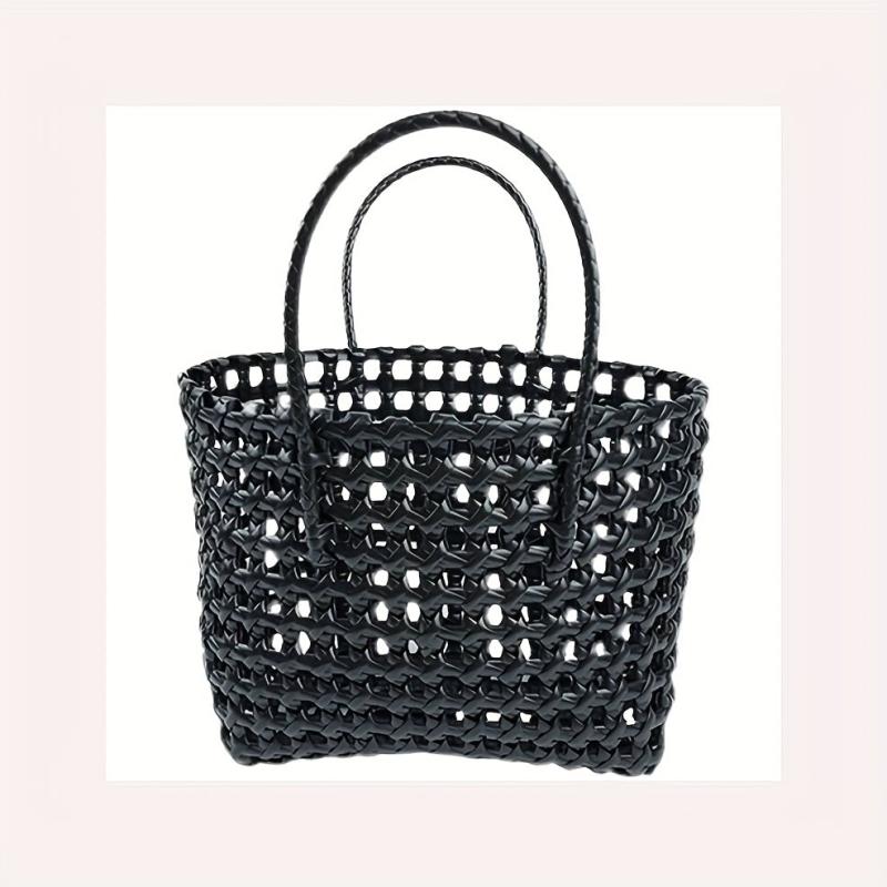 PVC Woven Hollow Beach Bag Summer Vacation Travel Handbag