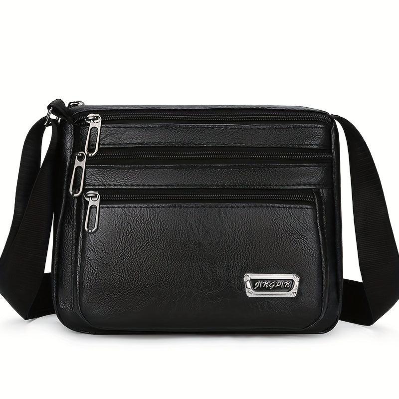 Men's Letter Graphic Square PU Leather Crossbody Bag Business Shoulder Bag