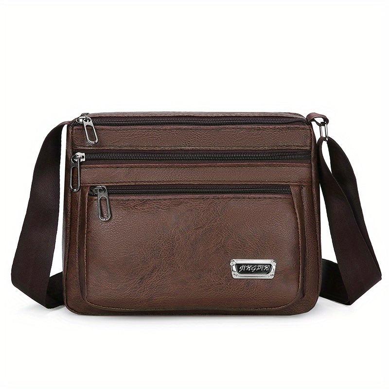 Men's Letter Graphic Square PU Leather Crossbody Bag Business Shoulder Bag