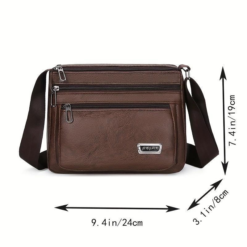 Men's Letter Graphic Square PU Leather Crossbody Bag Business Shoulder Bag
