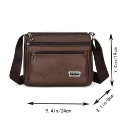 Men's Letter Graphic Square PU Leather Crossbody Bag Business Shoulder Bag