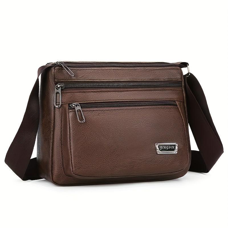 Men's Letter Graphic Square PU Leather Crossbody Bag Business Shoulder Bag