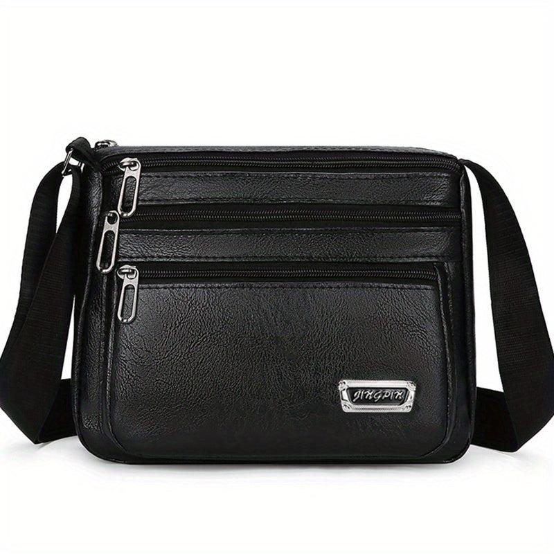 Men's Letter Graphic Square PU Leather Crossbody Bag Business Shoulder Bag