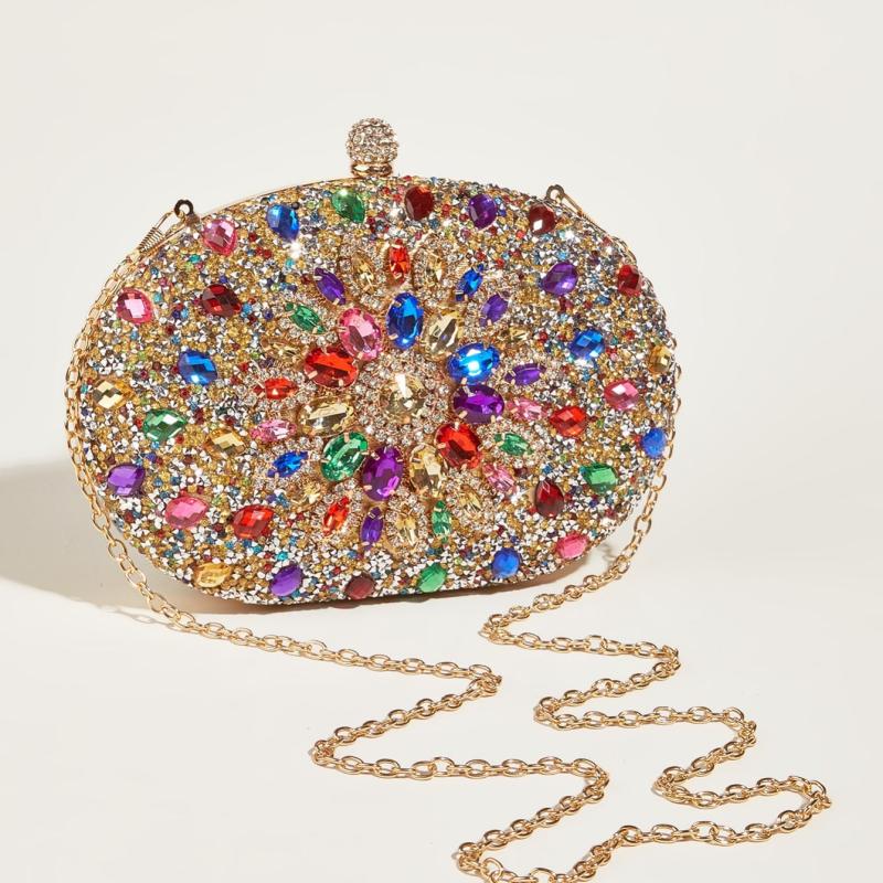 Glitter Flower Chain Handbag Elegant Frame Purse Evening Bag