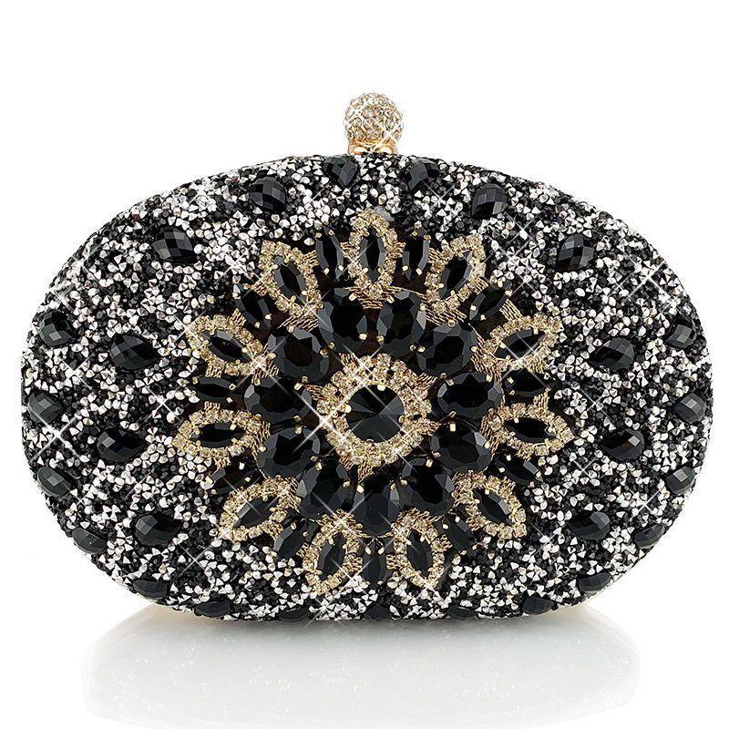 Glitter Flower Chain Handbag Elegant Frame Purse Evening Bag